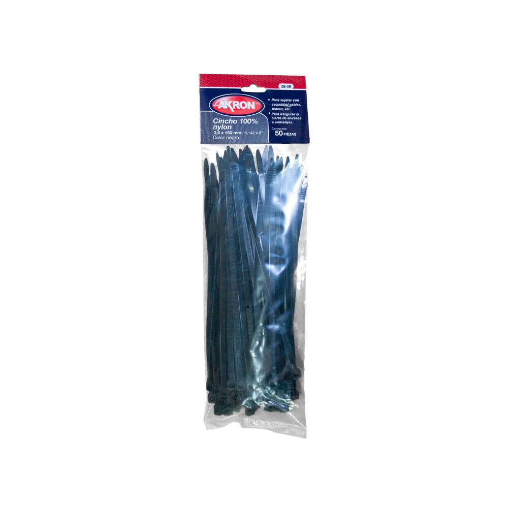 Cinchos de Plástico 4.6 mm, Color Negro, 50 Pzs - 3.6 x 150 mm - Image 3