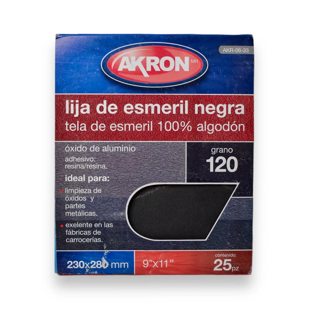 Lija de Esmeril Negro Akron AKR06-33 | Grano 120 | 25 Hojas - Image 3