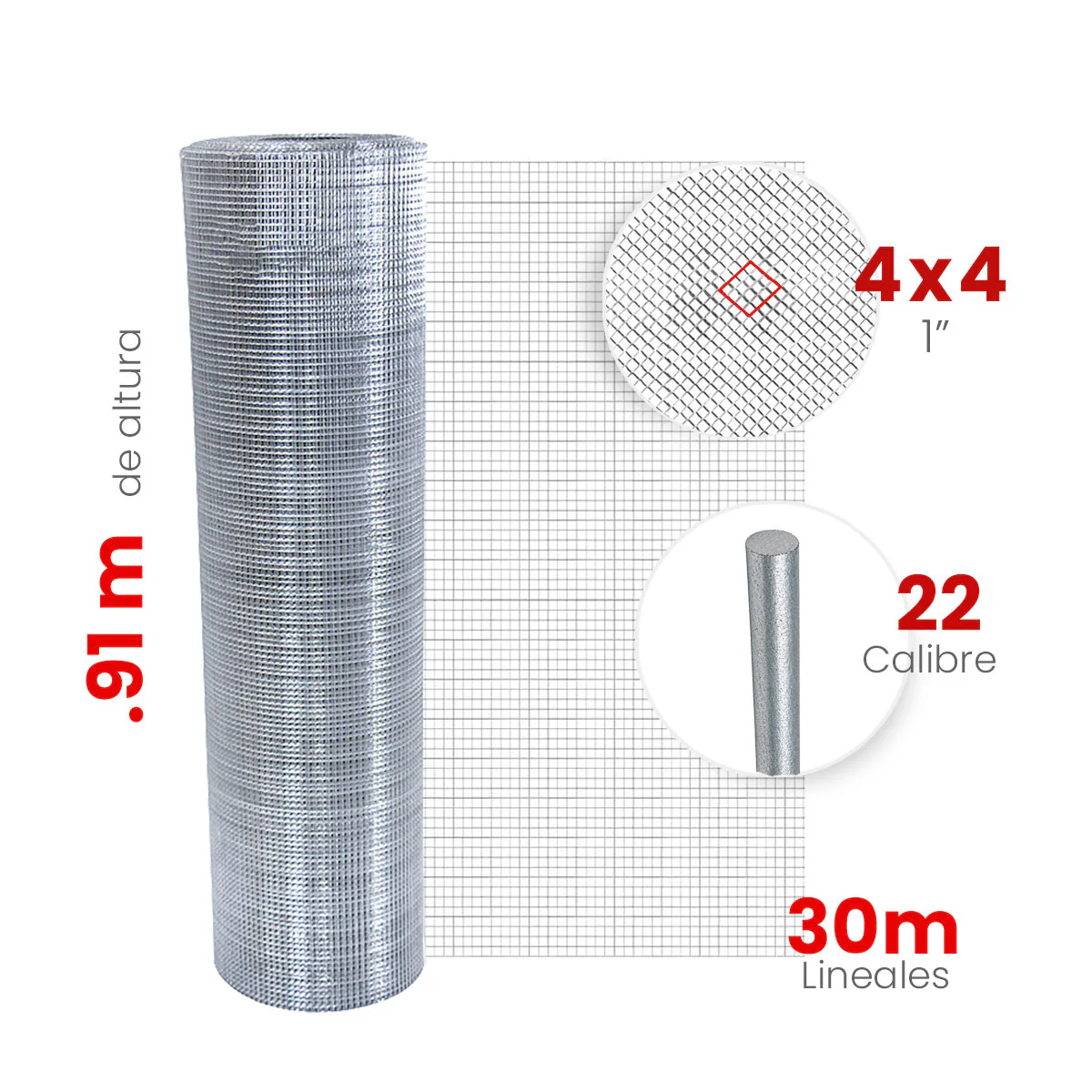 Malla Criba Ligera Galvanizada Akron 61-53 | Medida 4x4 | Largo 30m | Altura 0.91m | Calibre 22 - Image 2