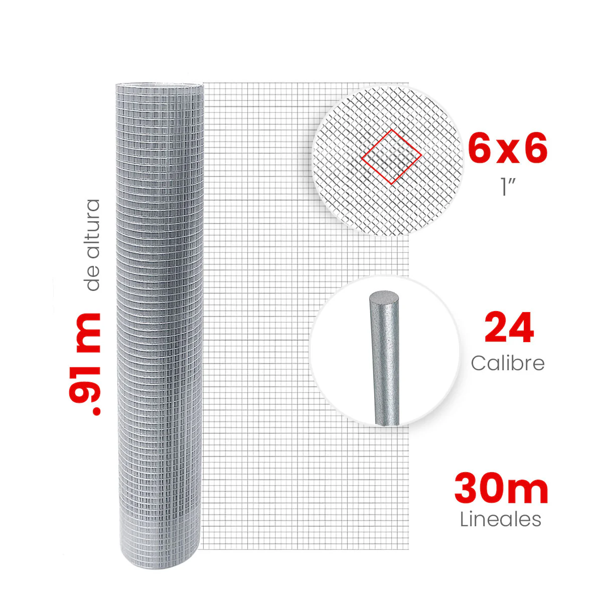 Malla Criba Ligera Galvanizada Akron 61-55 | Medida 6x6 | Largo 30 m | Calibre 24 - Image 2
